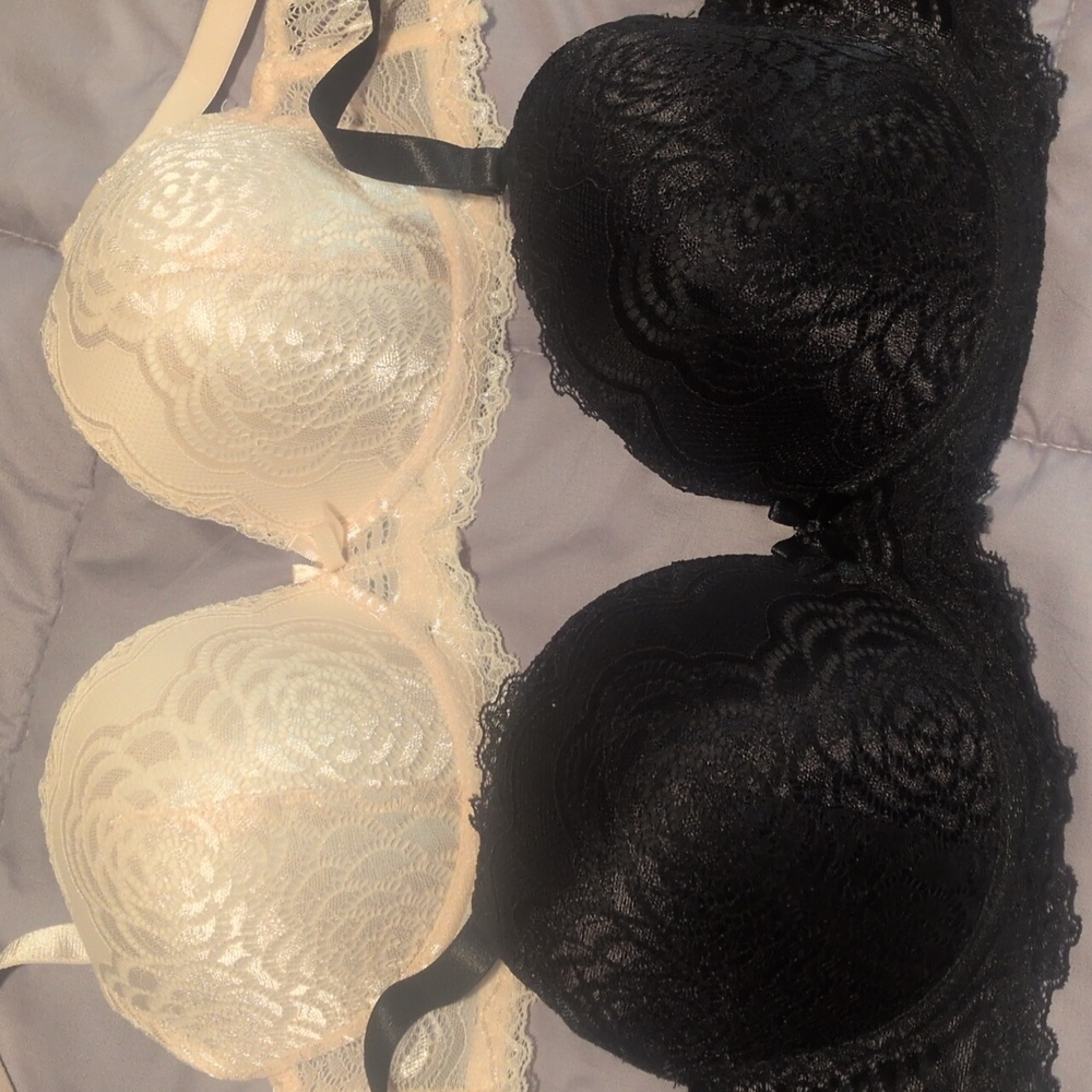 Elegant Lace Black and Baby Pink Bras